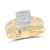 10k Yellow Gold His Hers Round Diamond Cluster Matching Wedding Set 1/2 Cttw