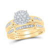 10k Yellow Gold His Hers Round Diamond Cluster Matching Wedding Set 1/2 Cttw