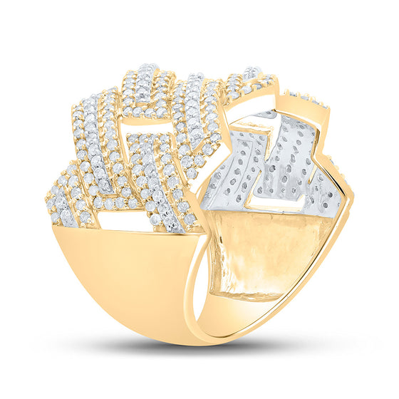 10k Two-tone Gold Mens Round Diamond Band Ring 1-3/8 Cttw