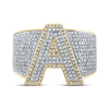 10k Two-tone Gold Mens Round Diamond Initial A Letter Ring 1-1/4 Cttw