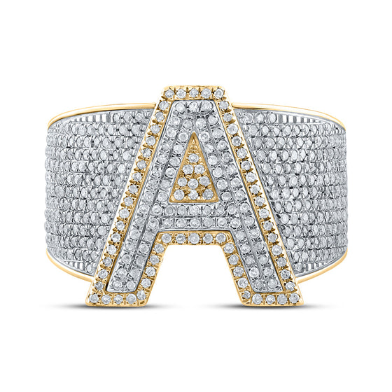 10k Two-tone Gold Mens Round Diamond Initial A Letter Ring 1-1/4 Cttw