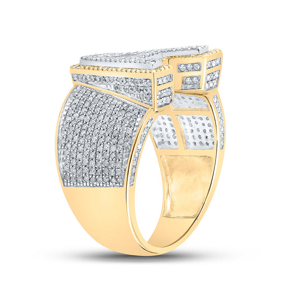 10k Two-tone Gold Mens Round Diamond Initial A Letter Ring 1-1/4 Cttw