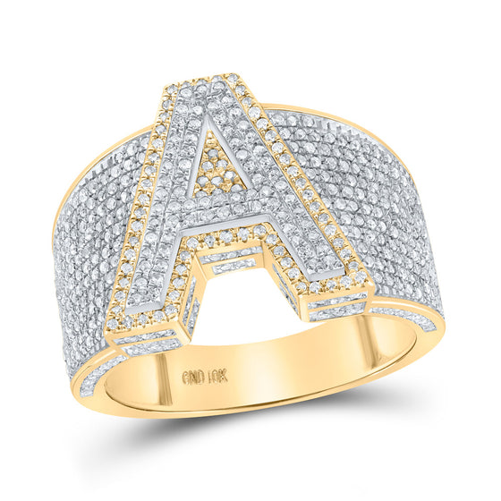 10k Two-tone Gold Mens Round Diamond Initial A Letter Ring 1-1/4 Cttw