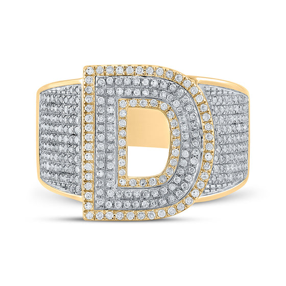 10k Two-tone Gold Mens Round Diamond Initial D Letter Ring 1 Cttw