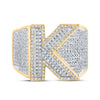 10k Two-tone Gold Mens Round Diamond Initial K Letter Ring 1-1/5 Cttw