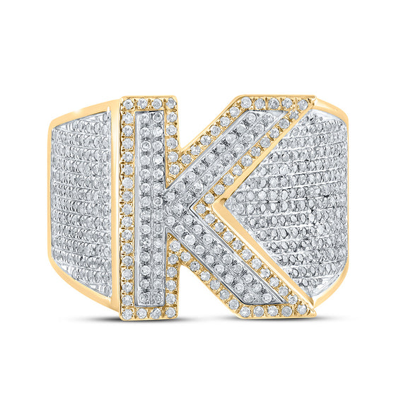 10k Two-tone Gold Mens Round Diamond Initial K Letter Ring 1-1/5 Cttw