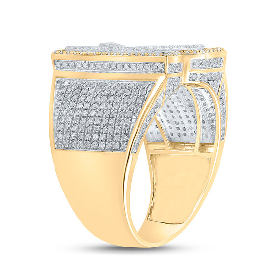 10k Two-tone Gold Mens Round Diamond Initial K Letter Ring 1-1/5 Cttw