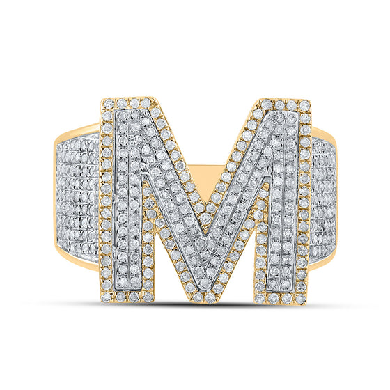 10k Two-tone Gold Mens Round Diamond Initial M Letter Ring 1-1/5 Cttw