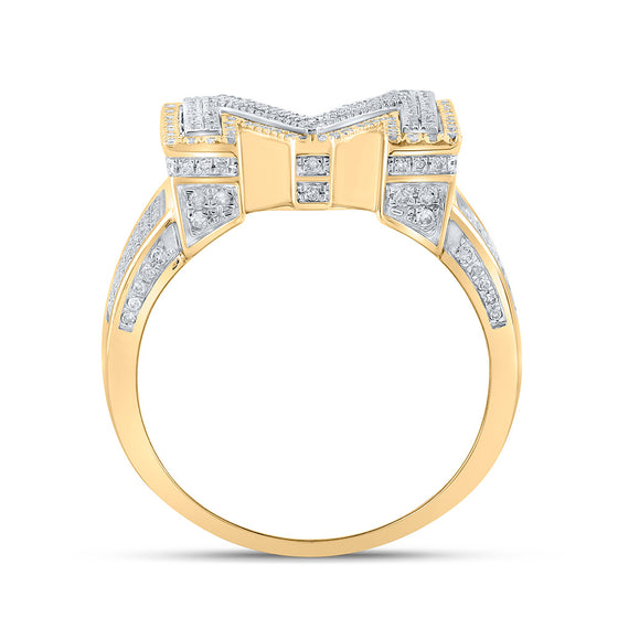 10k Two-tone Gold Mens Round Diamond Initial M Letter Ring 1-1/5 Cttw
