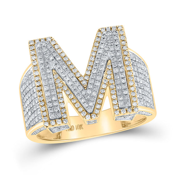 10k Two-tone Gold Mens Round Diamond Initial M Letter Ring 1-1/5 Cttw