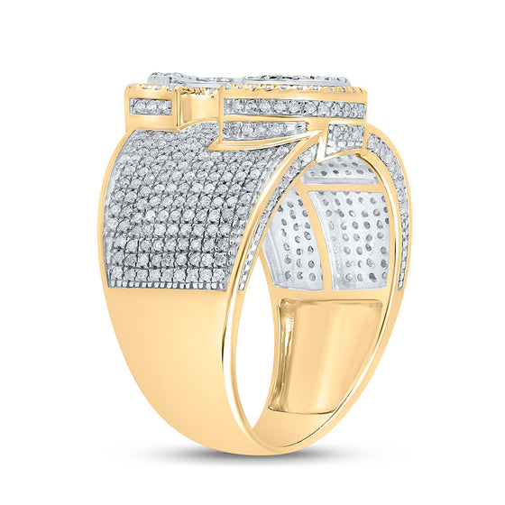 10k Two-tone Gold Mens Round Diamond Initial J Letter Ring 1-1/5 Cttw