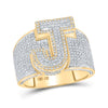 10k Two-tone Gold Mens Round Diamond Initial J Letter Ring 1-1/5 Cttw