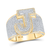  10k Two-tone Gold Mens Round Diamond Initial J Letter Ring 1-1/5 Cttw