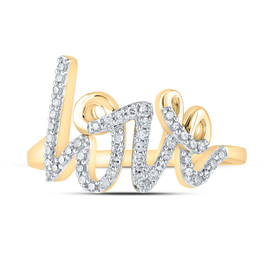 10k Yellow Gold Womens Round Diamond Love Fashion Ring 1/5 Cttw