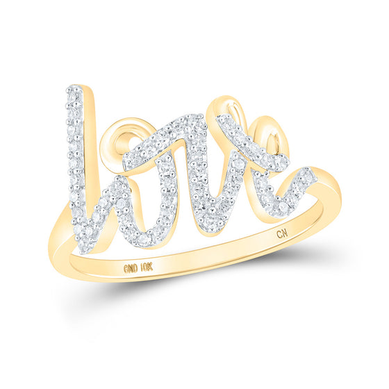 10k Yellow Gold Womens Round Diamond Love Fashion Ring 1/5 Cttw