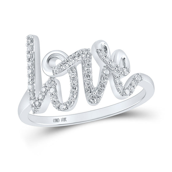 10k White Gold Womens Round Diamond Love Fashion Ring 1/5 Cttw