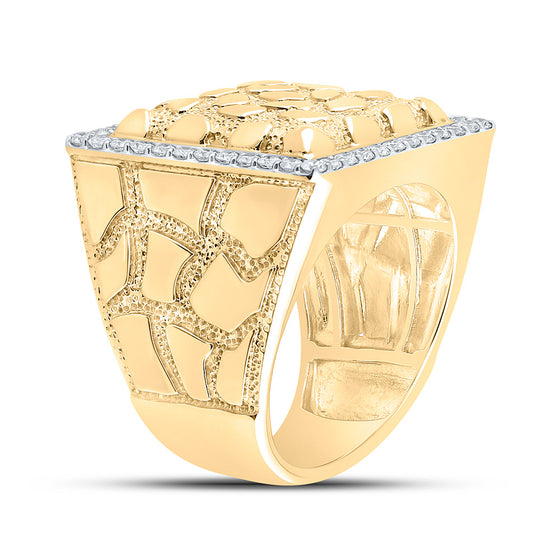 10k Yellow Gold Mens Round Diamond Nugget Square Ring 7/8 Cttw
