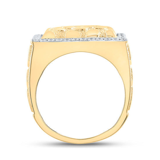 10k Yellow Gold Mens Round Diamond Nugget Square Ring 7/8 Cttw