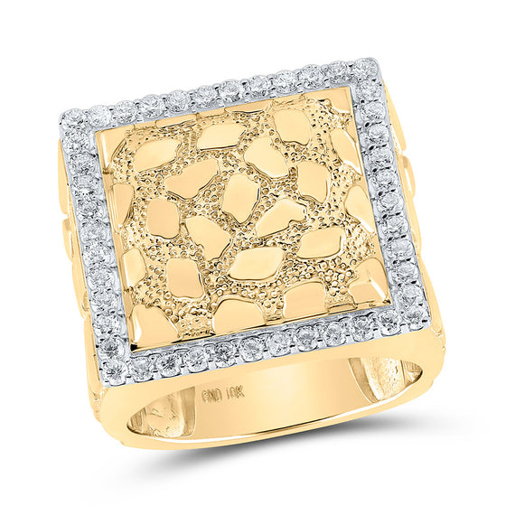 10k Yellow Gold Mens Round Diamond Nugget Square Ring 7/8 Cttw