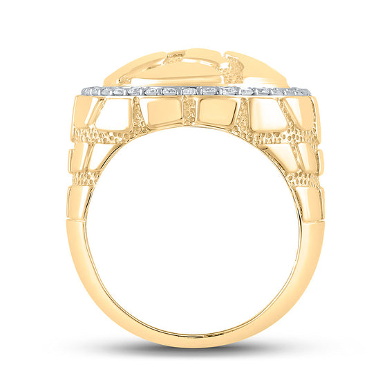 10k Yellow Gold Mens Round Diamond Nugget Circle Ring 3/4 Cttw
