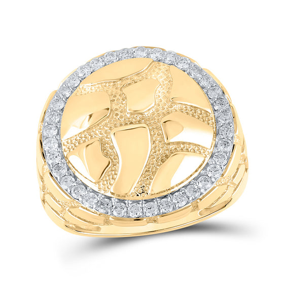 10k Yellow Gold Mens Round Diamond Nugget Circle Ring 3/4 Cttw