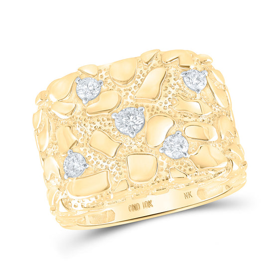 10k Yellow Gold Mens Round Diamond Nugget Ring 5/8 Cttw