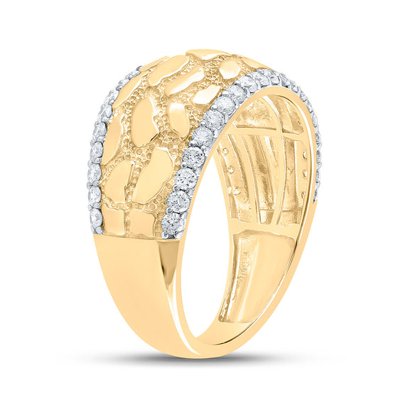 10k Yellow Gold Mens Round Diamond Nugget Band Ring 3/4 Cttw