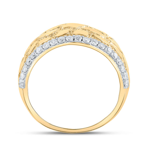 10k Yellow Gold Mens Round Diamond Nugget Band Ring 3/4 Cttw