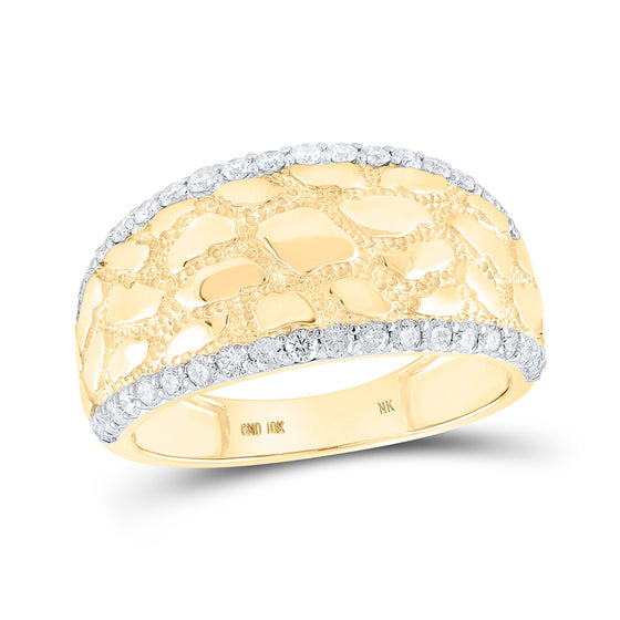 10k Yellow Gold Mens Round Diamond Nugget Band Ring 3/4 Cttw
