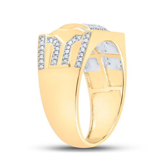 10k Yellow Gold Mens Round Diamond Square Ring 3/8 Cttw