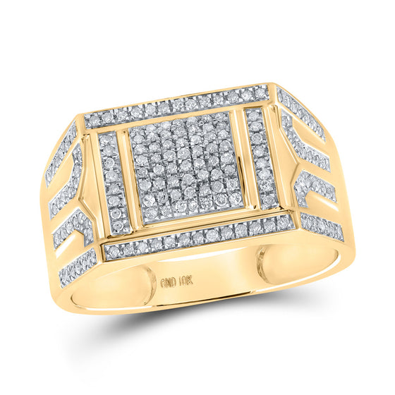 10k Yellow Gold Mens Round Diamond Square Ring 3/8 Cttw
