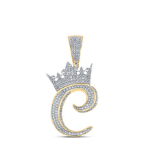  10k Two-tone Gold Mens Round Diamond Crown C Letter Charm Pendant 1-1/3 Cttw