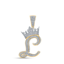  10k Two-tone Gold Mens Round Diamond Crown L Letter Charm Pendant 1-1/2 Cttw