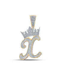  10k Two-tone Gold Mens Round Diamond X Crown Letter Charm Pendant 1-1/2 Cttw