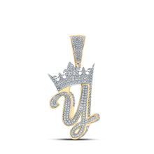  10k Two-tone Gold Mens Round Diamond Y Crown Letter Charm Pendant 1-1/4 Cttw