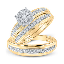  10k Yellow Gold His Hers Round Diamond Halo Matching Wedding Set 1/2 Cttw