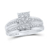 10k White Gold His Hers Round Diamond Square Matching Wedding Set 1/2 Cttw