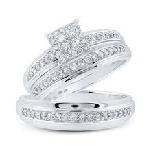  10k White Gold His Hers Round Diamond Square Matching Wedding Set 1/2 Cttw