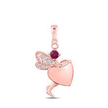  10k Rose Gold Womens Round Ruby Diamond Angel Heart Necklace 1/2 Cttw