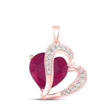  10k Rose Gold Womens Heart Ruby Diamond Pendant 5 Cttw
