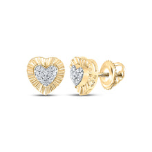  Yellow-tone Sterling Silver Womens Round Diamond Heart Earrings 1/10 Cttw