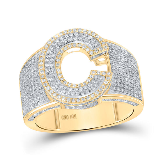 10k Two-tone Gold Mens Round Diamond C Initial Letter Ring 1 Cttw