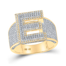  10k Two-tone Gold Mens Round Diamond E Initial Letter Ring 1-1/5 Cttw