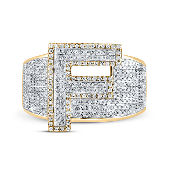 10k Two-tone Gold Mens Round Diamond F Initial Letter Ring 1 Cttw