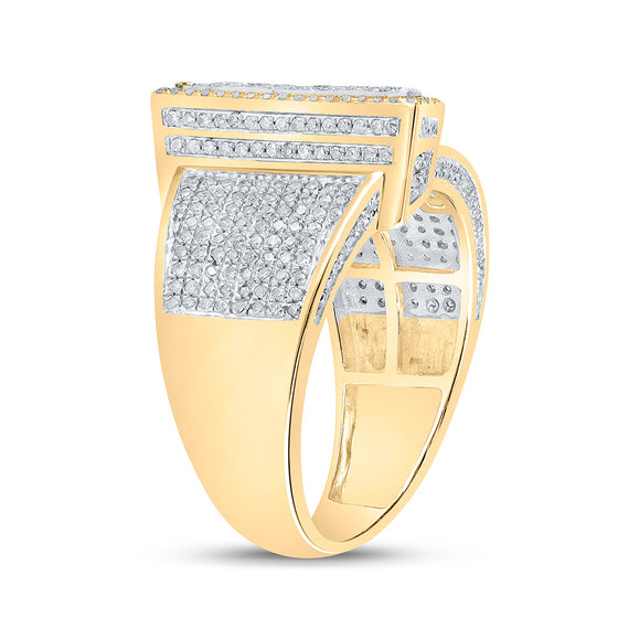 10k Two-tone Gold Mens Round Diamond F Initial Letter Ring 1 Cttw