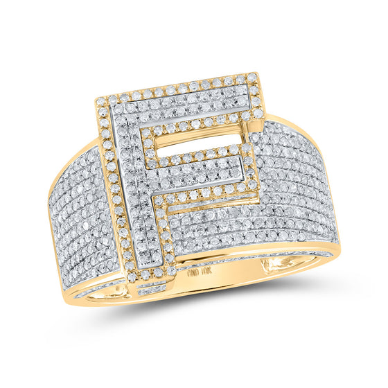 10k Two-tone Gold Mens Round Diamond F Initial Letter Ring 1 Cttw