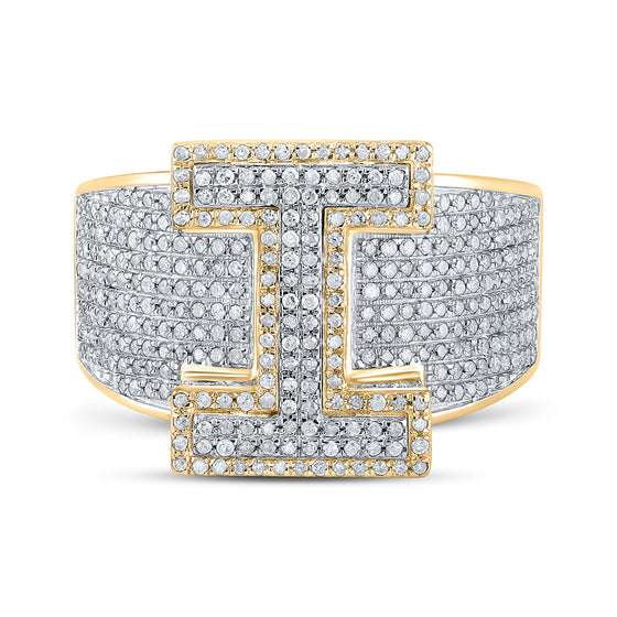 10k Two-tone Gold Mens Round Diamond I Initial Letter Ring 1-1/5 Cttw