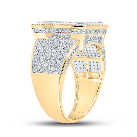 10k Two-tone Gold Mens Round Diamond I Initial Letter Ring 1-1/5 Cttw