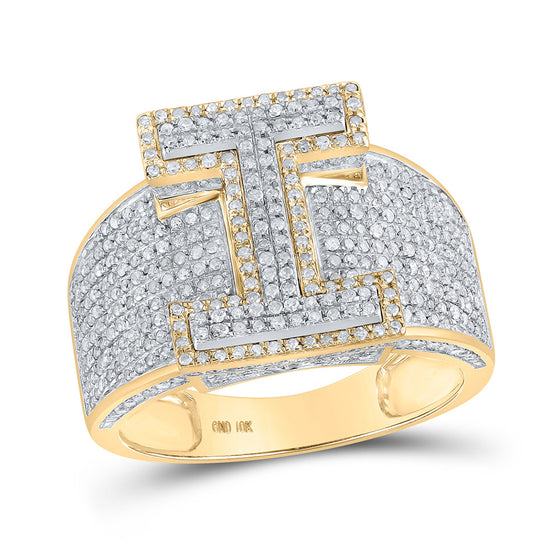 10k Two-tone Gold Mens Round Diamond I Initial Letter Ring 1-1/5 Cttw