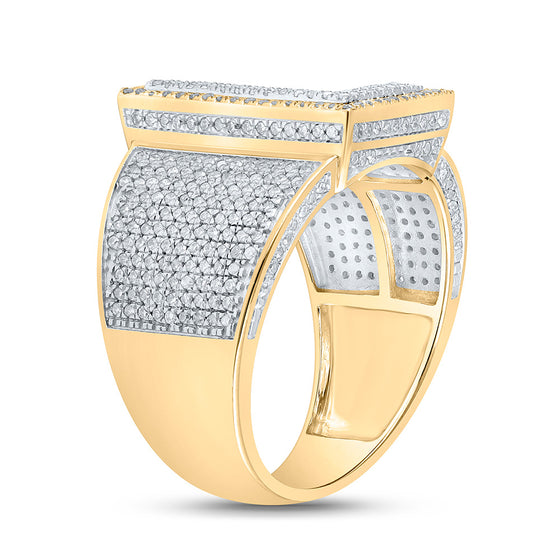 10k Two-tone Gold Mens Round Diamond L Initial Letter Ring 1-1/5 Cttw